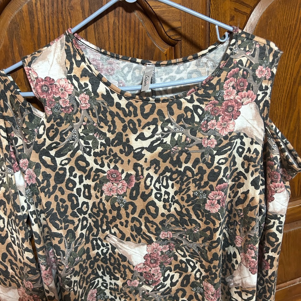 Cielo Pink Floral Leopard Print Blouse